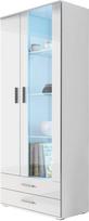 SOHO S6 Vitrina su mėlynu LED apšvietimu Stovinti vitrina Vitrina Sandėliavimo spinta Stiklo vitrina Svetainės spinta (balta/balta blizgi)