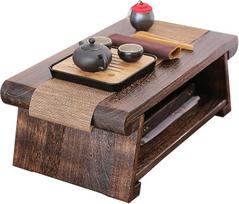 Šoninis staliukas, kavos staliukas 2 pakopų su laikymo lentyna, retro japoniškas arbatos staliukas, Tatami staliukas gyvenamajame kambaryje, įlankos langas (spalva: tamsiai ruda, dydis: 60 * 35 * 23 cm)