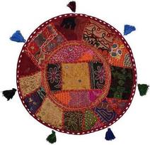 Sophia-Art Apvalus grindų pagalvėlė Patchwork taburetė Osmanų derliaus Indijos kojų taburetė Bean Bag grindų pagalvėlė padengti namų dekoro gyvenamasis kambarys Osmanų Bohemain pagalvėlė (keisti daugialypės, 22 colių)