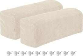 sourcing map Stretch Armrest Covers Chenille Soft Armchair Slipcovers Couch Recliner Armrest Cover with Swivel Pins for Chair Sofa Cream 2 Pack