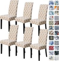 SPRINGRICO kėdžių dangteliai valgomajam 6 Pack, Stretch valgomojo kėdės dangtelis, skalbiamas Spandex virtuvės "Parsons" kėdžių dangteliai, nuimamas sėdynės apsauginis dangtelis namams ar vakarėliui (6 komplektų rinkinys, Style1)