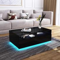 Stačiakampio formos stalelis su 4 stalčiais ir 4 atviromis lentynomis, blizgus kavos staliukas su LED apšvietimu, 85 x 56 x 26 cm (juodas)