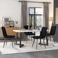 Stačiakampio formos valgomojo stalas 117 x 68 cm su 4 kėdžių komplektu, modernus virtuvės stalo komplektas, juodos stalo kojos (juoda valgomojo kėdė)