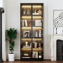 Stiklinė vitrina su apšvietimu, kolekcionieriaus vitrina, stovinti vitrina, juoda stiklinė vitrina, knygų spinta, vitrina, 175,5 x 50 x 23 cm, grūdintas stiklas + aliuminio rėmas