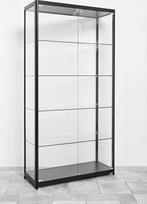 Stiklinė vitrina su LED apšvietimu W 100 x H 198 x D 40 cm Juoda aliuminio profilių vitrina su 5 lygiais Užrakinama aukštos kokybės vitrina ESG apsauginis stiklas