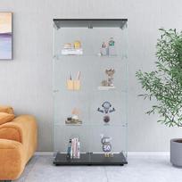 Stiklinė vitrina, 4 sluoksniai, dvigubos durys, "Curio Cabinet", moderni vitrina su durelėmis ir užraktu, stovinti knygų spinta kolekcionuojamiems daiktams, knygoms, vynui (juoda, 4 pakopos)