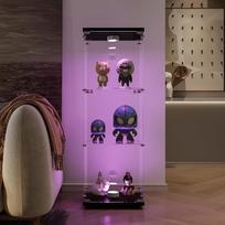 Stiklinė vitrina, juodos spalvos su LED apšvietimu, stiklinė vitrina su 3 lentynomis, stiklinė vitrina su viengubomis durimis ir užraktu, skirta svetainei, grūdintas stiklas