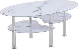 Stiklinis kavos staliukas su 8 mm apsauginiu stiklu ir šlifuotais paviršiais - stiklinis staliukas puikiai tinka kaip staliukas / svetainės staliukas (98 x 58 x 42 cm) (marmuras, baltas su lentyna)