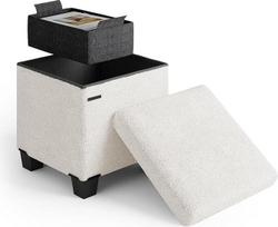 STORAGEBUD Ottomane mit Stauraum für das Wohnzimmer, 38,1 cm, kleine Ottomane, Fußstütze, Schlingenhocker max 150 kg, Weiß