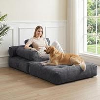 Sulankstoma sofa lova su porankiu, čiužiniu ir atlošu, nešiojama sofa lova, sulankstoma sofa lova su pagalvėle svetainei ir miegamajam (pilka)