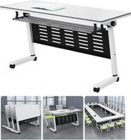 Sulankstomas treniruočių stalas su užrakinamais ratukais, sulankstomas ir sudedamas baltos spalvos 140 x 40 x 75 cm, horizontalus ir vertikalus pertvarkymas, modulinė konstrukcija, lengvas surinkimas