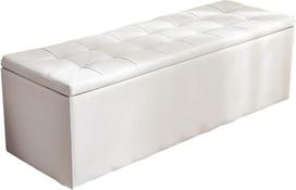 Suoliukas Sėdynė Krūtinė Gyvenamasis kambarys Sofa suoliukas Dirbtinės odos sėdynė Mygtukas Dizainas Daugiafunkcinė saugojimo taburetė Kelių dydžių Balta sėdynė Krūtinė Stool Footstool (Spalva: balta, Dydis: 120 cm)