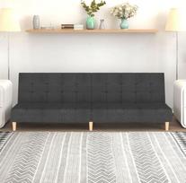 Tamsiai pilkos spalvos audinio sofa-lova su tvirtu mediniu rėmu, 200 x 84,5 x 69 cm, "2-in-1" funkcija - lova ir sofa, nedideli svetainės baldai svetainei, biurui, stovyklavietei, patogi sofa