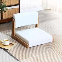 Tatami sėdynė, japoniško stiliaus medžio masyvo "Drift Window" lova su ir kambario kėdė be kojų be kojų, kėdės nugara, taburetė (minkštas ėriuko vilnos audinys, balta + medinė kėdė)