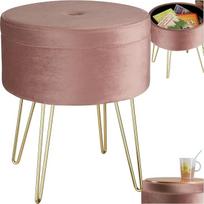 tectake® 3-in-1 saugojimo taburetė Sandėliavimo dėžė su dangčiu Kėdė ir šoninis stalas Velvet 300 kg apkrovos talpa Pouf taburetė Apvali minkšta taburetė tualetiniam staliukui kaip atrama kojoms - rožinė