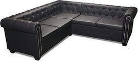 Tidyard Chesterfield sofa 5 vietų L formos odinė sofa Lounge sofa Sofa Sofa Sofa rinkinys Vintage biuro sofa Minkštasuolis stiliaus sofa Sofa sofa rinkinys Minkšta sofa dirbtinė oda juoda 205 x 205 x 73 cm