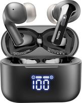 TOZO T20 ausinės Belaidės "Bluetooth" 5.3 "Bluetooth" ausinės IPX8 vandeniui atsparios vidinės ausinės su LED ekranu, programėlių valdymu, 48,5 val. baterijos veikimo trukme, dvigubu mikrofonu slopinančiu triukšmą - juodos spalvos