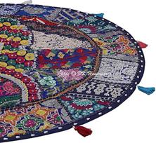 Tradicinis medvilnės sėdynės pagalvėlė kėdė grindų pagalvėlė padengti 100 x 100 cm Bohemian tamsiai mėlyna Patchwork siuvinėtas namų dekoro apskritas derliaus sėdynės pagalvėlė suoliukas - 40 x 40 colių