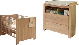 trendteam smart living - Olivia - Kūdikių kambario baldų komplektas (lovytė [143 x 83 x 78 cm] + pervystymo stalas [96 x 104 x 69 cm]) - grubiai pjautas ąžuolas - sidabrinės spalvos sagos - atsparus įbrėžimams