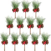 TUPARKA Pakuotė iš 12 dirbtinių pušų kankorėžių puokščių Dekoras Holly Berry Stems Picks Kalėdų gėlių dekoracijos vainikų dekoracijos ir atostogų amatų ir gėlių projektų dekoracijos