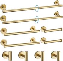 TURS Brushed Gold 10 dalių vonios kambario įrangos rinkinys SUS304 nerūdijančio plieno 24" vonios rankšluosčių bėgių rinkinys Apvalus vonios kambario priedų rinkinys, tvirtinamas prie sienos