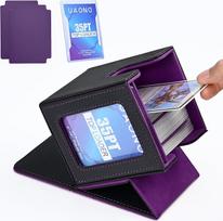 UAONO Magic Deck Box su MTG Commander ekranu, patentuota 100+ kortų dėžutė, prekybos kortų laikymo dėžutė, žaidimų kortų dėklas, su 2 skirtukais ir 1 viršutine dėtuve (juoda ir violetinė)