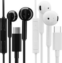 USB C ausinės [juoda ir balta, 2 pakuotės], C tipo laidinės ausinės su mikrofonu ir garsumo valdymu, pusiau vidinės ausinės "iPhone 17 16 15 Pro Max", "Samsung S24 S23 Ultra", "Pixel", "iPad" ir nešiojamiesiems kompiuteriams