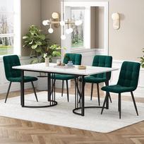 Valgomojo stalo komplektas 140 x 80 cm su 4 kėdėmis, lininis valgomojo komplektas, virtuvės valgomojo stalas namams ir šeimai, juodos metalinės stalo kojos (tamsiai žalia B)