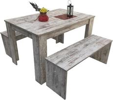 Valgomojo stalo komplektas Suoliukai 3 vnt. 110 x 70 cm Canyon White Pine Pagaminta Vokietijoje