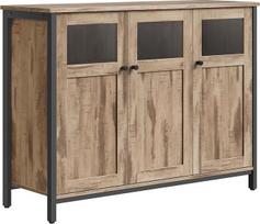 VASAGLE Sideboard Virtuvės spintelė Sandėliavimo spintelė su stiklinėmis durelėmis Svetainės virtuvė Valgomasis kambarys Plieno rėmas Pramoninis stilius Kupranugario ruda rašalas Juoda LSC099K02