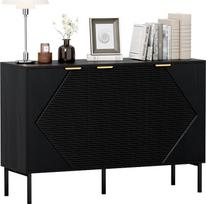 VDNEND Sideboard Juoda virtuvės spintelė su stalviršiu, modernus 3 durų kavos baras su reguliuojama lentyna, medinė šoninė spintelė svetainei, virtuvei, valgomajam (juoda)