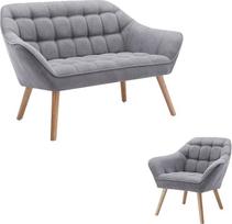Vente-unique - 2 vietų sofa ir fotelis - Audinys - Pilka - Caserta