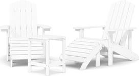 vidaXL "Adirondack" sodo kėdė su taburete, stalas, sodo baldai, sodo kėdė, terasos kėdė, balkono kėdė, sėdimųjų vietų rinkinys, HDPE, balta