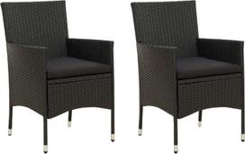 vidaXL 2 x sodo kėdės su pagalvėle Sodo kėdė Valgomojo kėdė Balkono kėdė Kėdė Patio kėdė Sodo baldai Poly Rattan Black