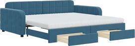 vidaXL dienos lova, išskleidžiama sofa lova su stalčiais, čiužiniai, sofa lova, svečių lova miegamajame, svetainėje, sofa lova, lagamininė lova, mėlyna, 100 x 200 cm, aksomas