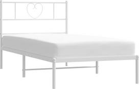 vidaXL lovos rėmas, lovos rėmas su galvūgaliu, metalinis miegamojo lovos rėmas, viengulė lova, svečių lova, metalas, baltas, 90 x 200 cm
