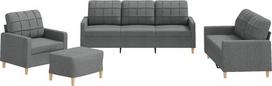 vidaXL Sofos komplektas 4 dalių fotelis Kanapa su pagalvėle Kojinė sofa Svetainės sofa su porankiais Sofos komplektas Dizainerių sofos sėdimieji baldai Minkšti baldai Tamsiai pilkas audinys
