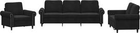 vidaXL Sofos komplektas, 3 dalių fotelis, sofa, svetainės sofa su porankiais, sofos komplektas, dizainerio sofa, sėdimieji baldai, minkšti baldai, juodas aksomas