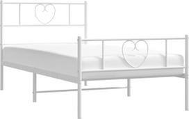 vidaXLL Lovos rėmas, lovos rėmas su galvūgaliu ir kojūgaliu, metalinė lova su skersiniu rėmu, viengulė lova, svečių lova, miegamasis, metalas, balta, 90 x 190 cm