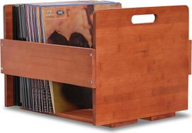 Vinilinių plokštelių laikymo dėžė - medinis plokštelių stovas - 41 x 38,5 x 31 cm - laikiklis iki 80 plokštelių arba kompaktinių diskų - tamsiai rudas