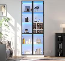 Vitrina 80 x 200 cm su stiklinėmis durimis, aukšta spinta, knygų spinta, stovinti vitrina, vyno spinta, dvigubos durys, stiklinė lentyna ir vyno laikiklis