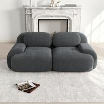 vutizal Modulinė dvivietė sofa su miego funkcija, velvetinio audinio apmušalas, 103 cm pločio maža sofa svetainei, išlenkti porankiai, neremontuojama, pilka