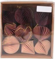 Well Home Weihnachtsbaumschmuck aus Papier, Bienenwabe, Verschiedene Formen, Rosa, 9 Stück