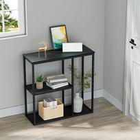 WOHOMO Konsolinis stalas 30 cm siauras įėjimo stalas svetainei 80x80 cm juodas pramoninis sofos stalas su 3 pakopų lentynomis prieškambario prieškambariui Juodas