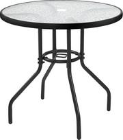Yaheetech 70 cm skersmens sodo stalas, Bistro stalas, apvalus stiklinis stalas, lengvai prižiūrimas balkono stalas su skyle skėčiui ir stikliniu stalviršiu, terasos stalas, kavos staliukas, terasos stalas, pagamintas iš metalo, skirtas sodui, balkonui ir