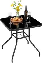 Yaheetech Sodo stalas Šoninis stalas Stiklo ir metalo Bistro stalas su skyle skėčiui Kavos staliukas Lengva priežiūra Patio stalas Atsparus oro sąlygoms 70 cm x 70 cm Juoda
