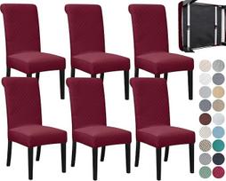 YEBABFIT SPRINGRICO 6 pakuotės valgomojo kėdžių dangteliai su saugos diržu, "Stretch Parsons" kėdžių dangtelis skalbiamas Kalėdų valgomojo kėdžių dangtelis, nuimamas sėdynės apsauginis dangtelis, 6 vnt., S2 - vyno raudona