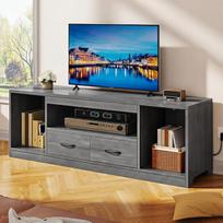 YITAHOME 148 cm TV spintelė, skirta televizoriams iki 65 colių, televizoriaus lentyna su 2 medžiaginiais stalčiais ir reguliuojamais lapais, pilkos medienos išvaizdos, saugyklos erdvė, pramogų centras svetainėje