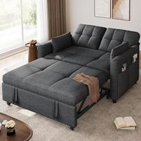 YITAHOME Sofa lova su miego funkcija, 182 x 136 cm sofa, 5 lygių reguliuojamas atlošas, "3-in-1" sofa lova su 2 pagalvėlėmis ir šonine kišene, 2 sėdimų vietų sofa lova svečių kambariui, pilka