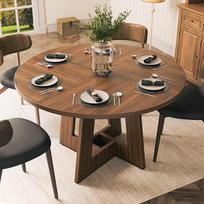 YOUDENOVA Apvalus 120 cm valgomojo stalas, medinis valgomojo stalas 4-6 asmenims, estetiškas kaimiškas virtuvės stalas su modernios geometrijos kojomis, kaimiškai rudos spalvos (be kėdžių)